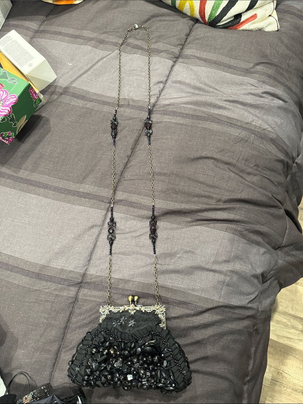 Mary Frances Black Beaded Evening Clutch Handbag